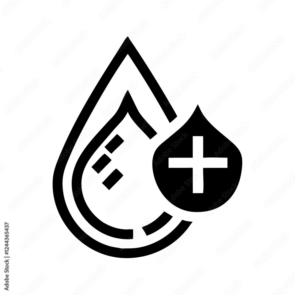 Water drop symbol with medical plus sign Water drop symbol with medical plus sign