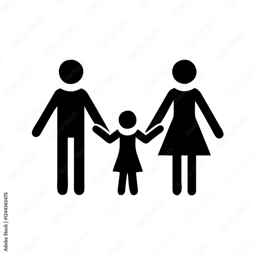 Family holding hands in a simple silhouette illustration Family holding hands in a simple silhouette illustration