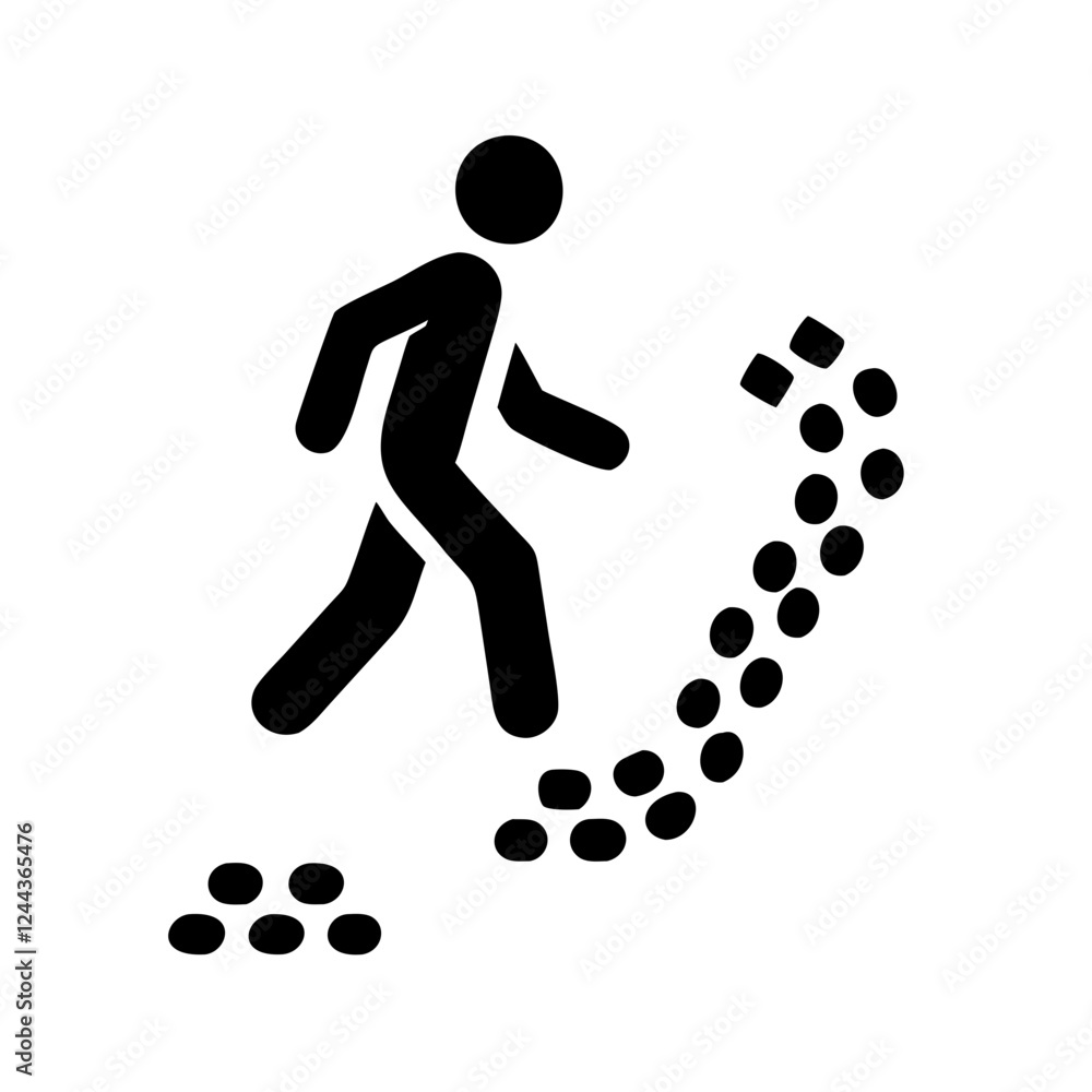 Walking figure leaving footprints on a path Walking figure leaving footprints on a path