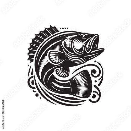 Black Color Bass silhouette design Vector Illustration, Solid White Background (9).eps