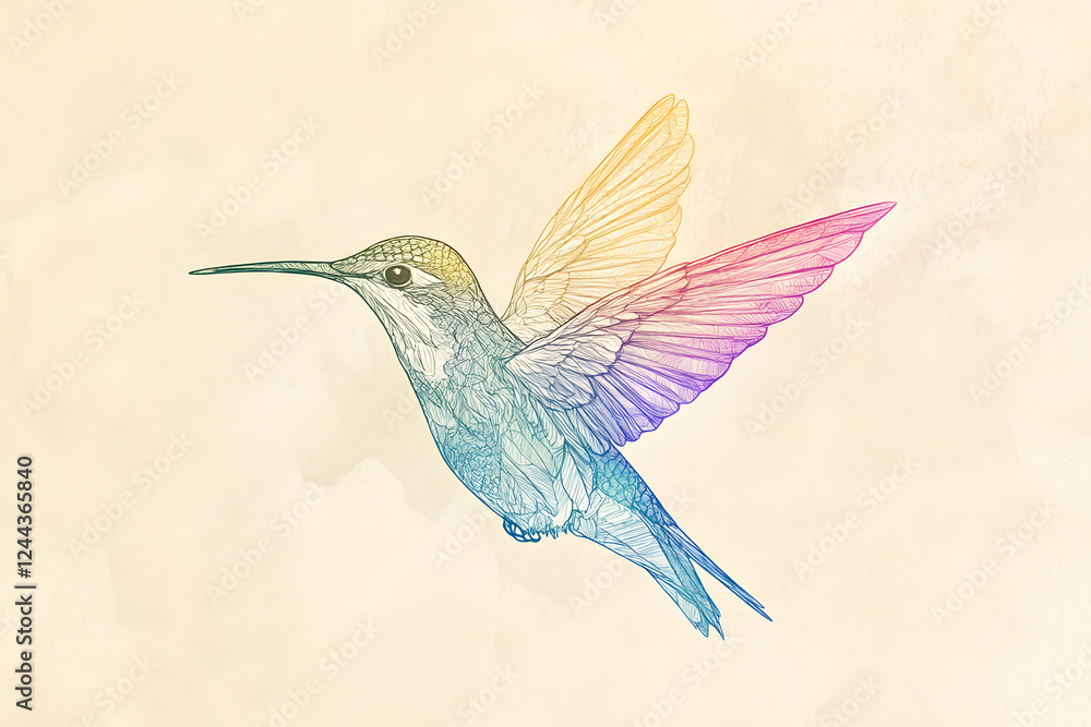 Obraz premium Capturing the elegance of a hummingbird mid-flight, this artwork showcases a delicate balance of vivid colors, graceful strokes, and intricate textures, creating a mesmerizing visual