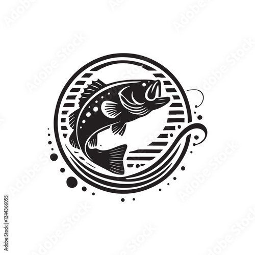 Black Color Bass silhouette design Vector Illustration, Solid White Background (11).eps