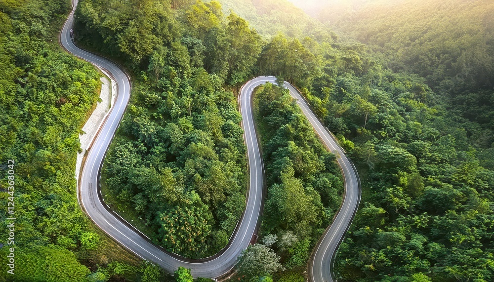 Stunning Aerial Perspective of a Winding Forest Path Through Verdant Greenery, Showcasing Natures Majesty and the Artistry of AI, Amidst the Dappled Sunlight at Golden Hour. Stunning Aerial Perspective of a Winding Forest Path Through Verdant Greenery, Showcasing Natures Majesty and the Artistry of AI, Amidst the Dappled Sunlight at Golden Hour.