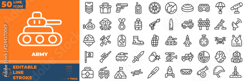 Army Line Editable Icons set. Vector illustration in modern thin line style of Army icons: army, death, weapon, etc