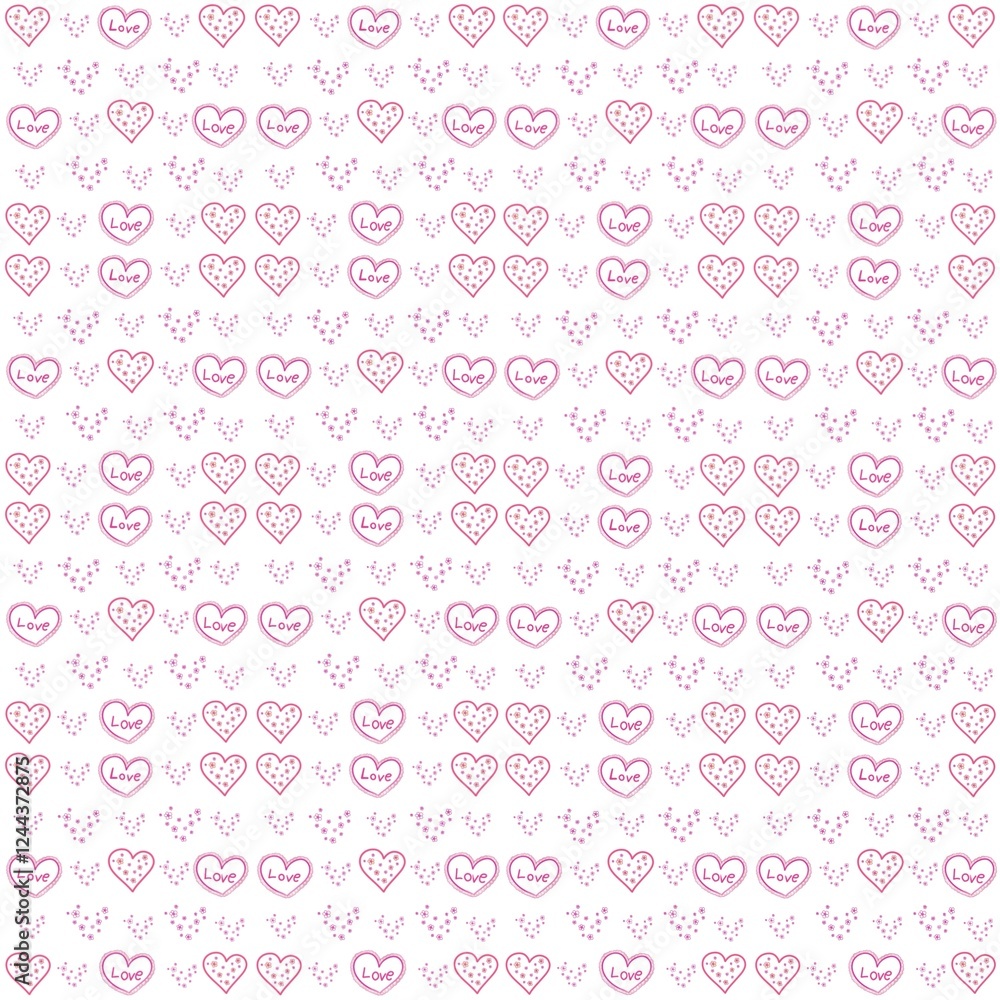Seamless pattern pink hearts with little flowers on white background. Seamless pattern pink hearts with little flowers on white background.