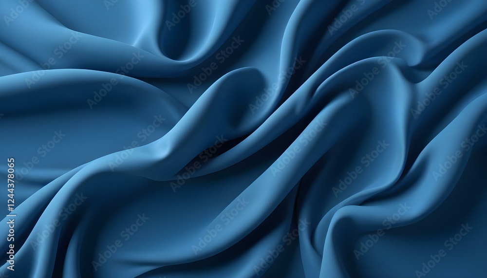 Fototapeta premium Una tela suave y fluida en un color azul vibrante, con curvas y pliegues suaves que crean una sensación de profundidad y textura sobre un fondo azul sólido