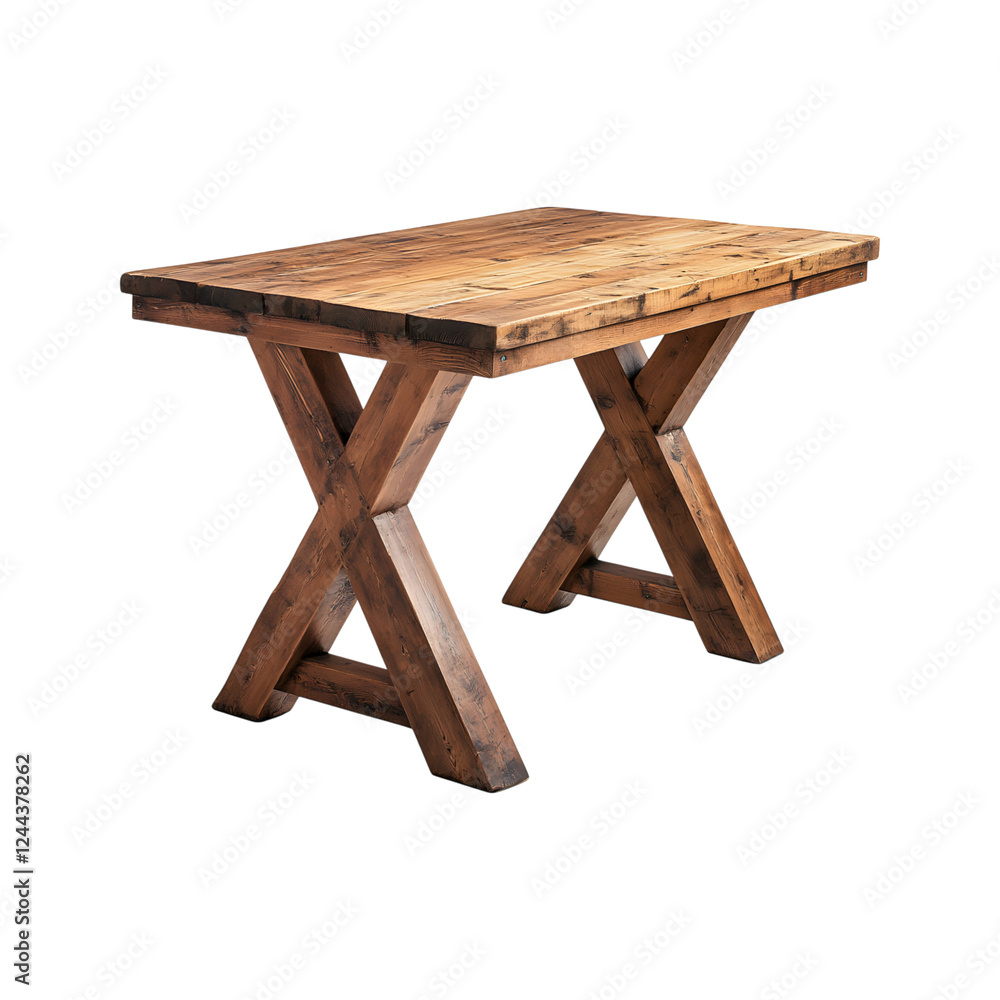 Wooden Table with Cross Legs Isolated on Transparent Background Wooden Table with Cross Legs Isolated on Transparent Background