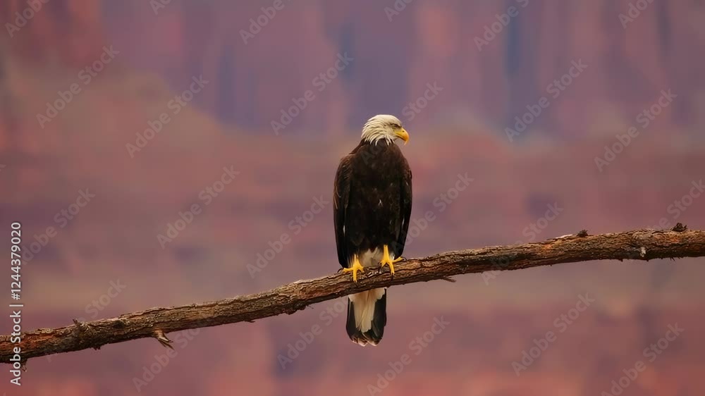 Majestic bald eagle perched on branch overlooking grand canyon Majestic bald eagle perched on branch overlooking grand canyon