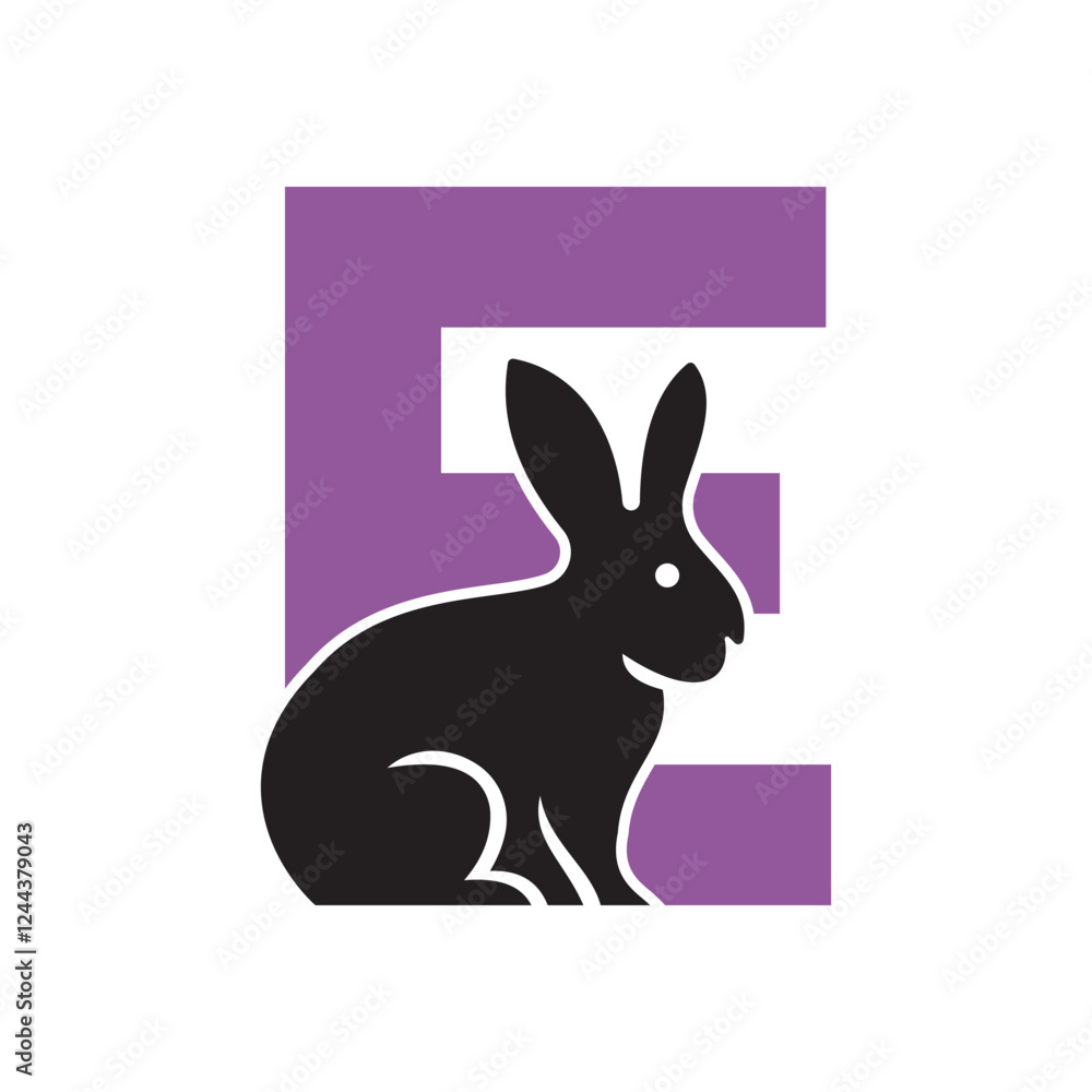 Naklejka premium Initial Rabbit Logo Combine With Letter E Vector Template