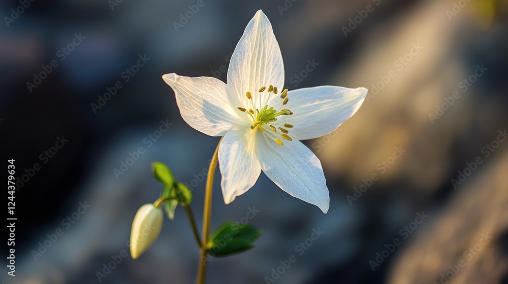 Fototapeta premium A Delicate White Flower in Golden Hour Light