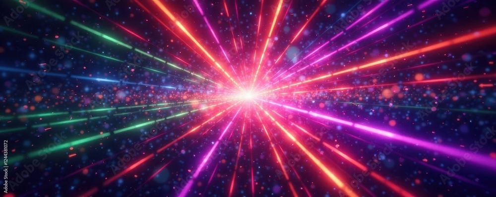 Obraz premium Intense multicolored beams intersect, creating dazzling patterns , background, neon