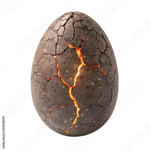 Cracked stone egg with glowing interior Isolated on a transparent background, PNG. Generative Ai.