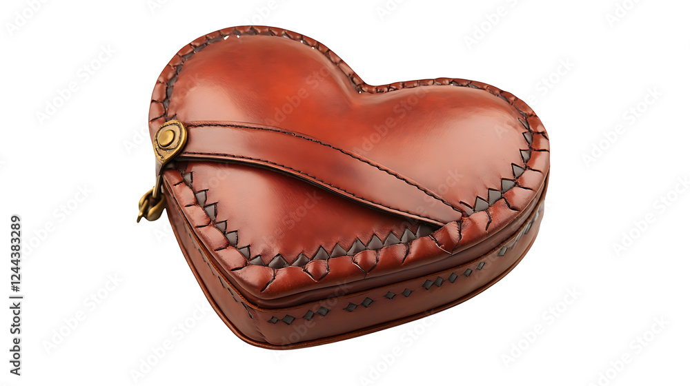 Fototapeta premium A heart-shaped bag with a leather finish, isolated on white background in HD