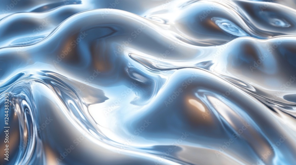 Obraz premium Abstract metallic waves with smooth, reflective surfaces.
