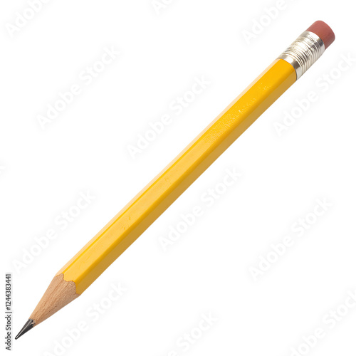 A sharp yellow pencil with a pink eraser. Isolated on a transparent background, PNG. Generative Ai.