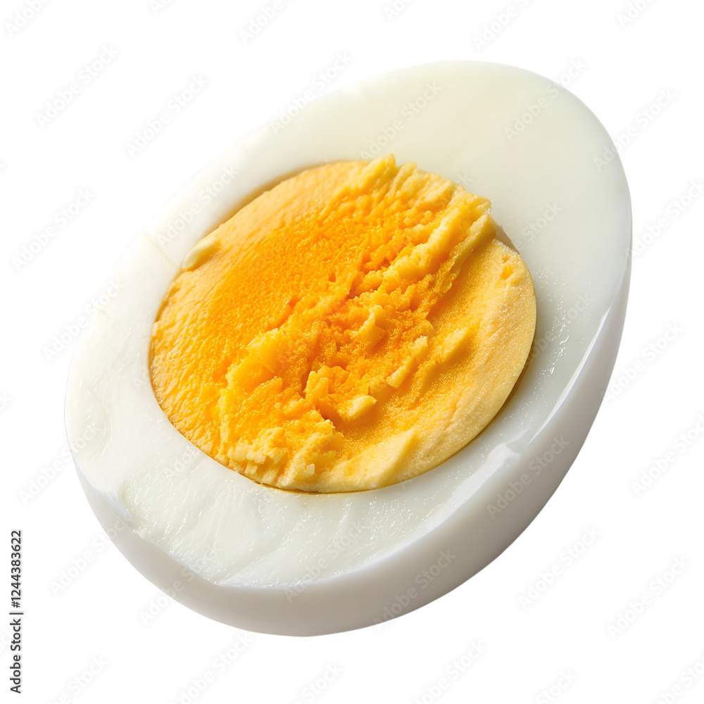 A perfectly cooked hard-boiled egg, halved. Isolated on a transparent background, PNG. Generative Ai. A perfectly cooked hard-boiled egg, halved. Isolated on a transparent background, PNG. Generative Ai.
