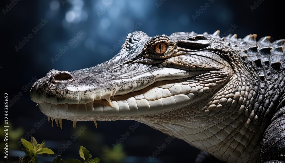 Fototapeta premium Majestic Alligator Lounges in a Sunset Swamp A Glimpse into the Mysterious Florida Everglades at Twilight.