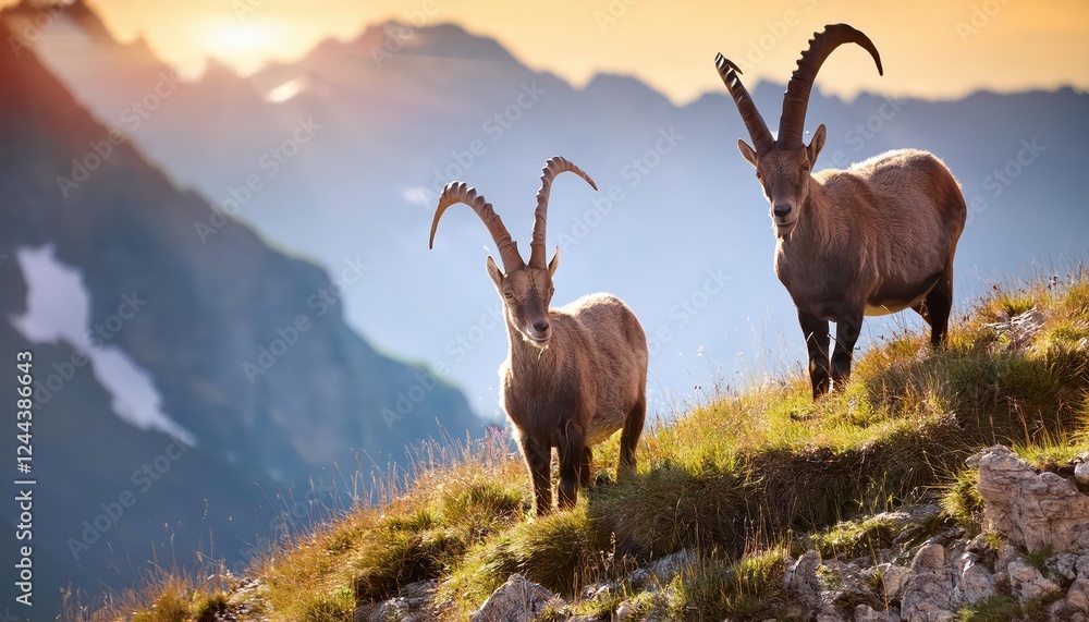 Majestic Alpine Ibex Roaming in SnowCapped Mountain Landscape The Almighty Creature Amidst Winter Wonderland at Twilight Majestic Alpine Ibex Roaming in SnowCapped Mountain Landscape The Almighty Creature Amidst Winter Wonderland at Twilight