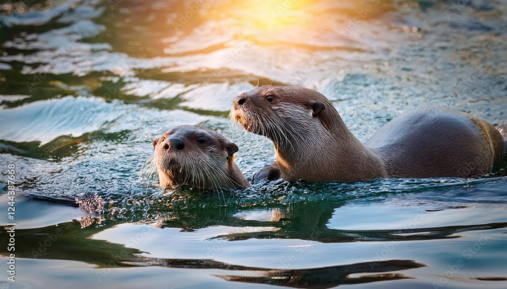 Stunning Slow Movement of Giant Otters in the Amazon Rainforest, Showcasing Dynamic Playfulness and Intimate Interactions Amidst Lush Greenery and Crystalclear Waters. Stunning Slow Movement of Giant Otters in the Amazon Rainforest, Showcasing Dynamic Playfulness and Intimate Interactions Amidst Lush Greenery and Crystalclear Waters.