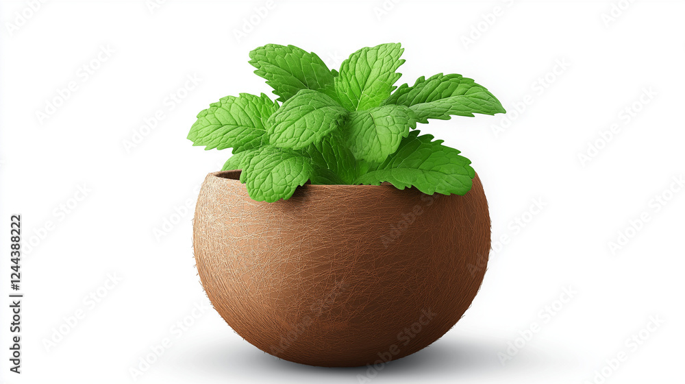 mint plant in a pot isolated on white background mint plant in a pot isolated on white background