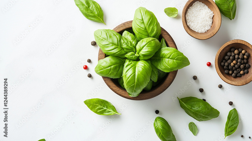 Obraz premium basil plants in a pot on white background