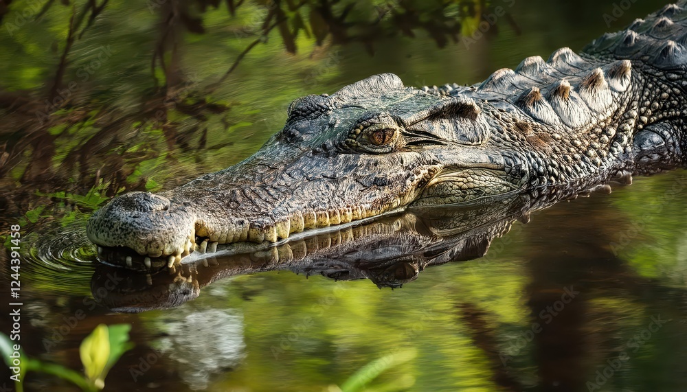 Majestic American Crocodile Crocodylus acutus in a Jamaican Swamp at Dusk A Mesmerizing Encounter with a Primordial Beast, Captured amidst the Mystical Mood of the Tropics Majestic American Crocodile Crocodylus acutus in a Jamaican Swamp at Dusk A Mesmerizing Encounter with a Primordial Beast, Captured amidst the Mystical Mood of the Tropics