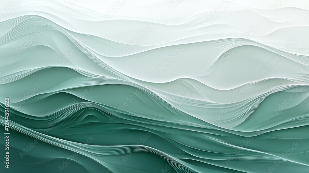 Obraz premium Abstract Teal and White Waves: Serene Digital Art