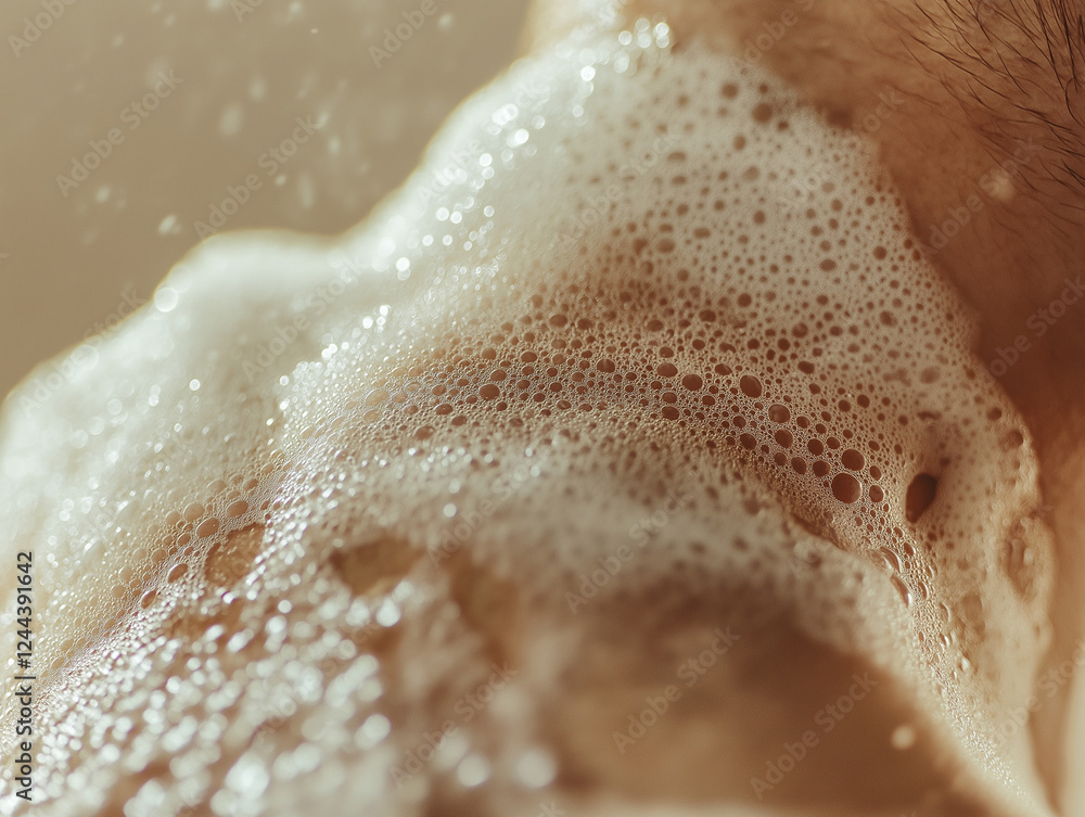 Fototapeta premium Close-up of soap bubbles on a man's neck and shoulder