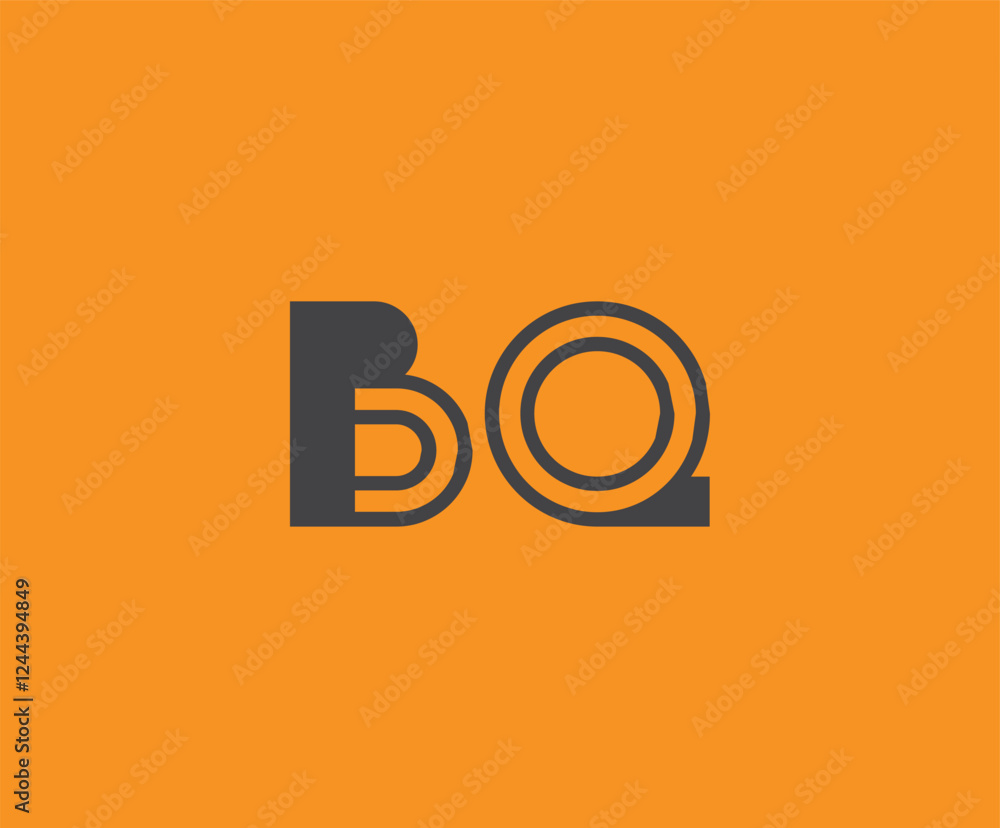 Obraz premium Bold black lettering 'BQ' with geometric elements on a vivid orange background, ideal for branding, design, or modern creative projects.
