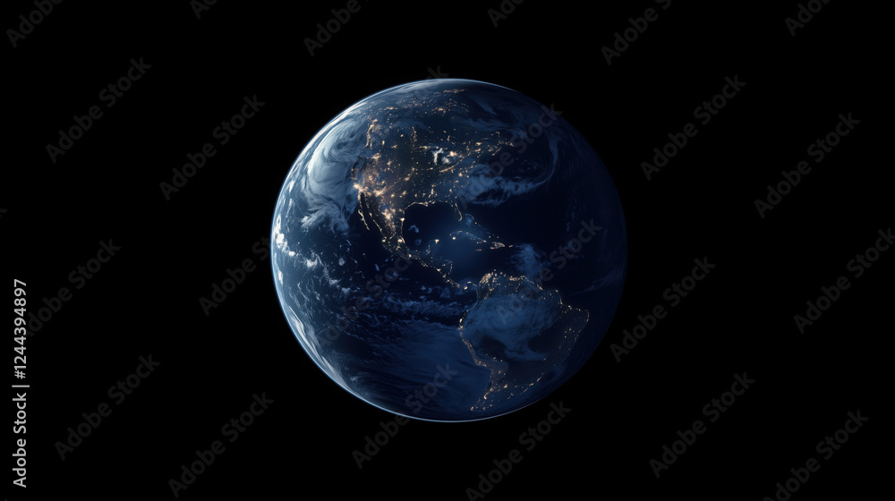 Nighttime Earth View from Orbit with Glowing City Lights and Illuminated Coastlines Showcasing the Contrast of Light and Darkness Nighttime Earth View from Orbit with Glowing City Lights and Illuminated Coastlines Showcasing the Contrast of Light and Darkness