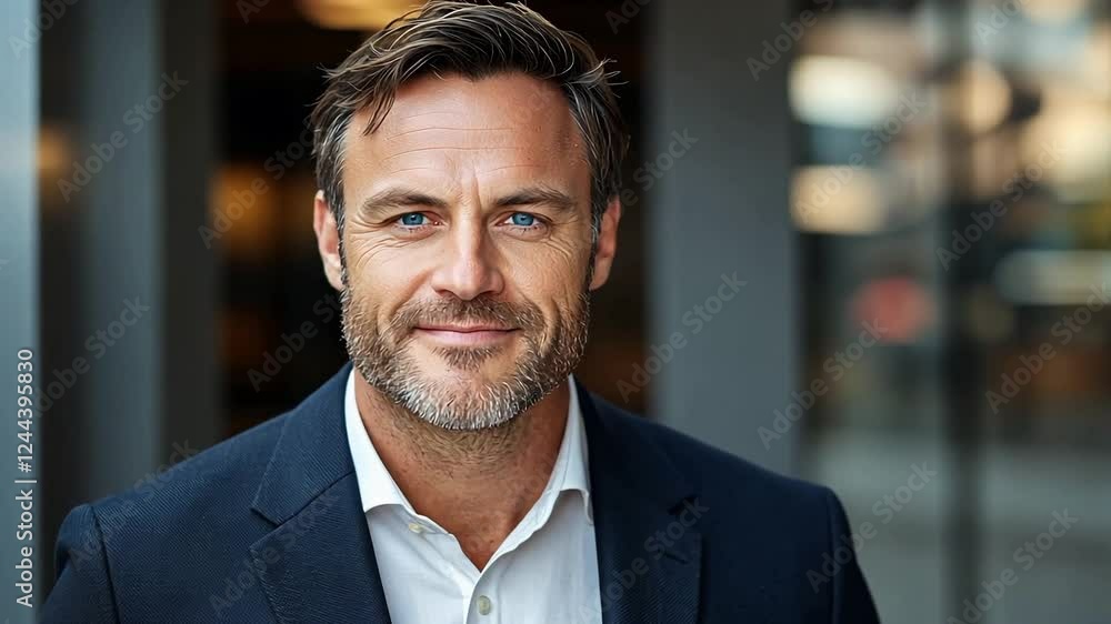 Confident business professional standing outdoors in urban setting during daytime with modern architecture in background Confident business professional standing outdoors in urban setting during daytime with modern architecture in background
