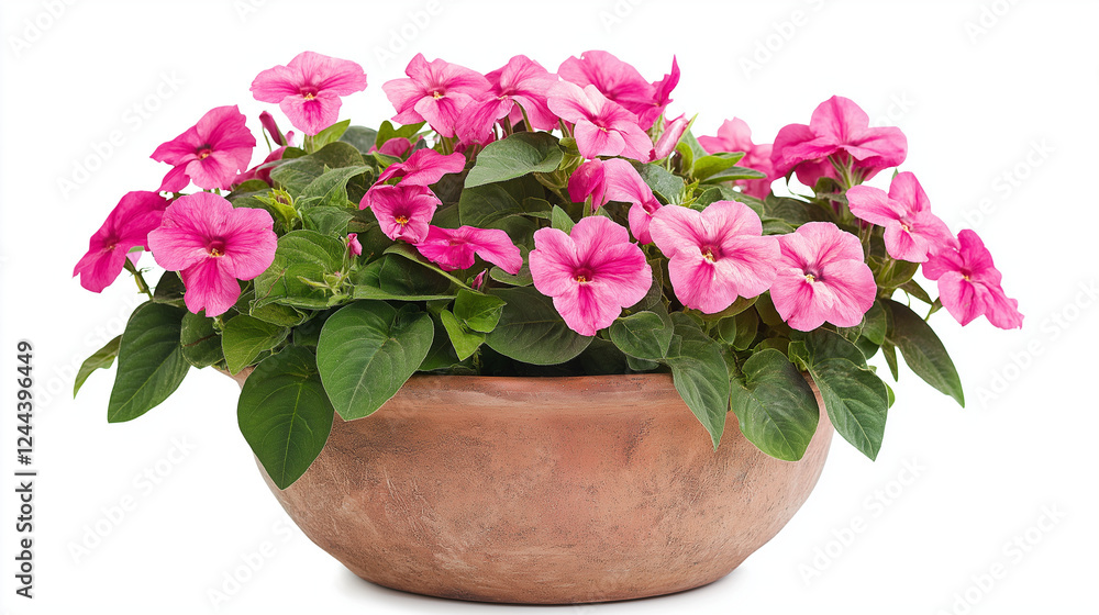 Fototapeta premium pink impatiens plants in pot isolated on white background , pink flowers