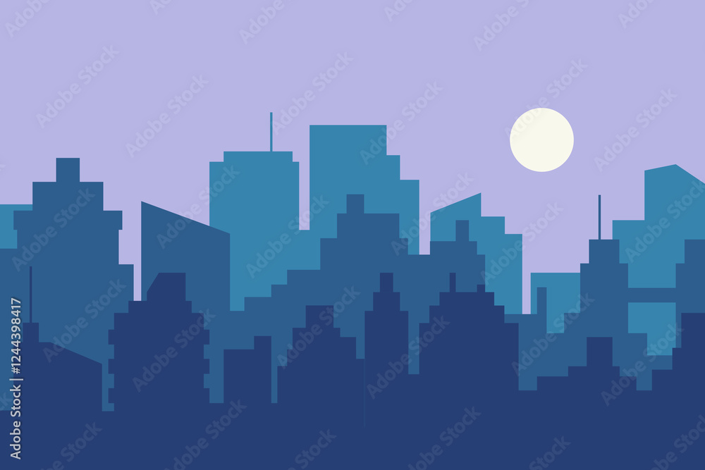 Fototapeta premium City skyline vector illustration. Landscape in flat style. City silhouette. Cityscape backgrounds. Daytime city skyline.