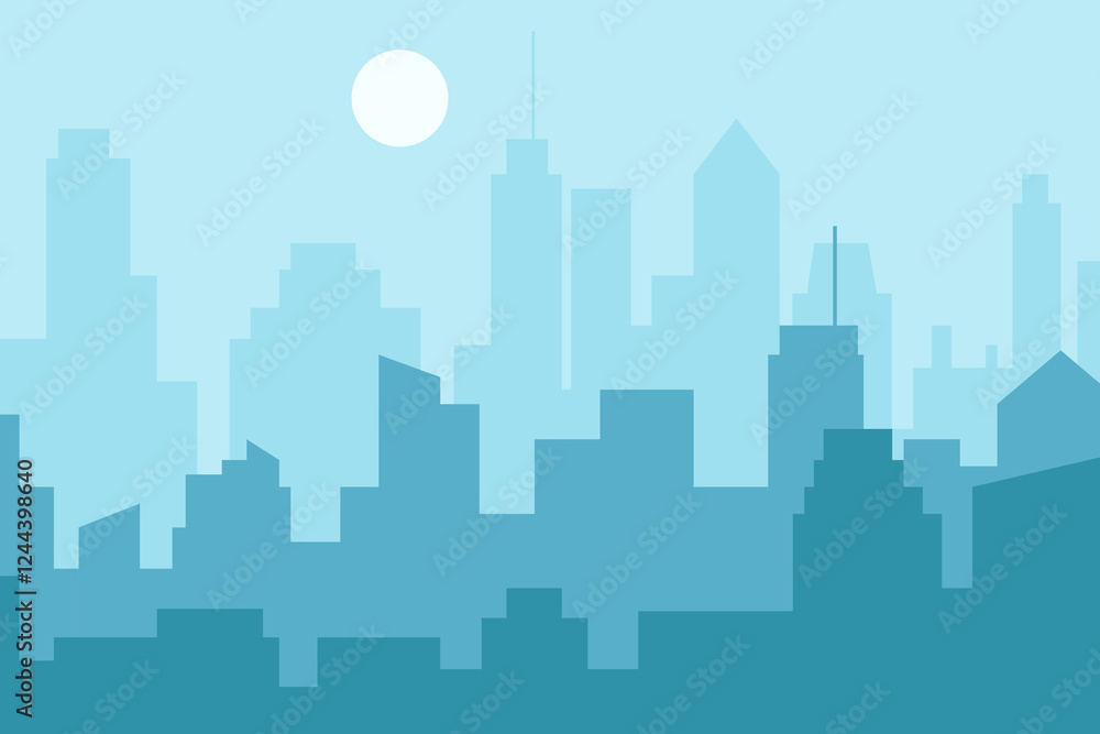 Obraz premium City skyline vector illustration. Landscape in flat style. City silhouette. Cityscape backgrounds. Daytime city skyline.