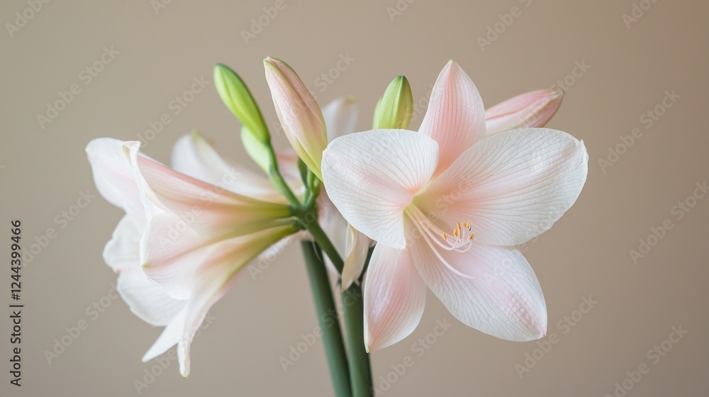 Fototapeta premium Delicate Pink Amaryllis Blooms Close-Up Photography