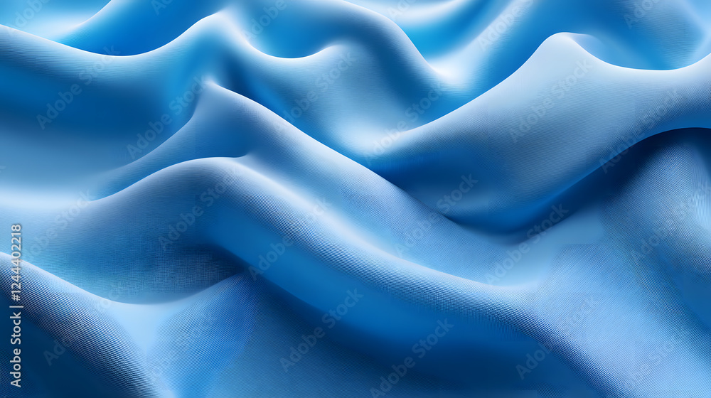 Obraz premium Detailed view of textured blue silk with deep, soft folds, showing the beauty and richness of the fabric.