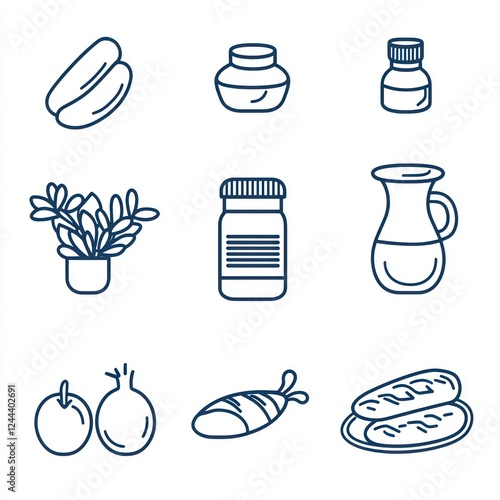 Set outline icons related to nutrition Linear icon collection Editable stroke Vector illustration photo