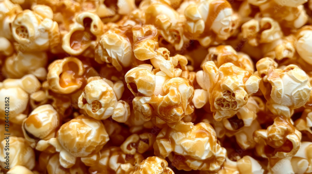 Caramel Popcorn Top View, Hyper-Realistic Photo Caramel Popcorn Top View, Hyper-Realistic Photo