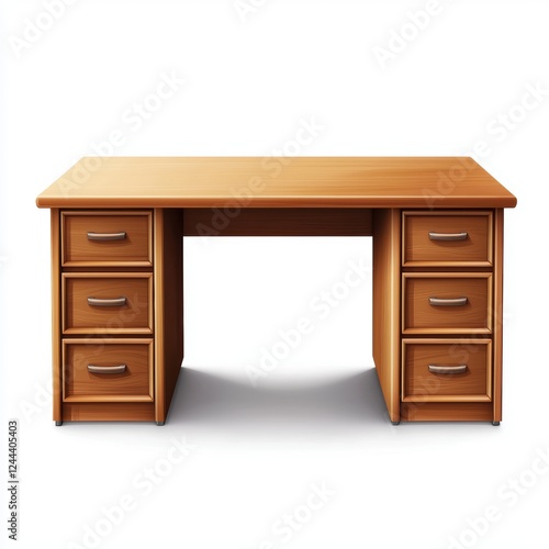 modern home office desk with drawers, isolated on a white background