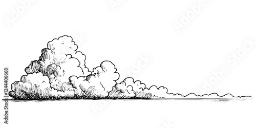 billowing clouds in the sky doodle sketch black vector engraving