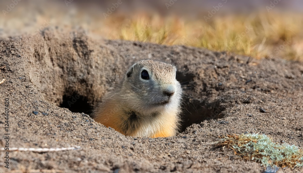 Wild Arctic Ground Squirrel Burrowing in Snowy Den Amidst the Frozen Landscape of Yukon Territory, Canada, Caught in Soft Morning Light Wild Arctic Ground Squirrel Burrowing in Snowy Den Amidst the Frozen Landscape of Yukon Territory, Canada, Caught in Soft Morning Light