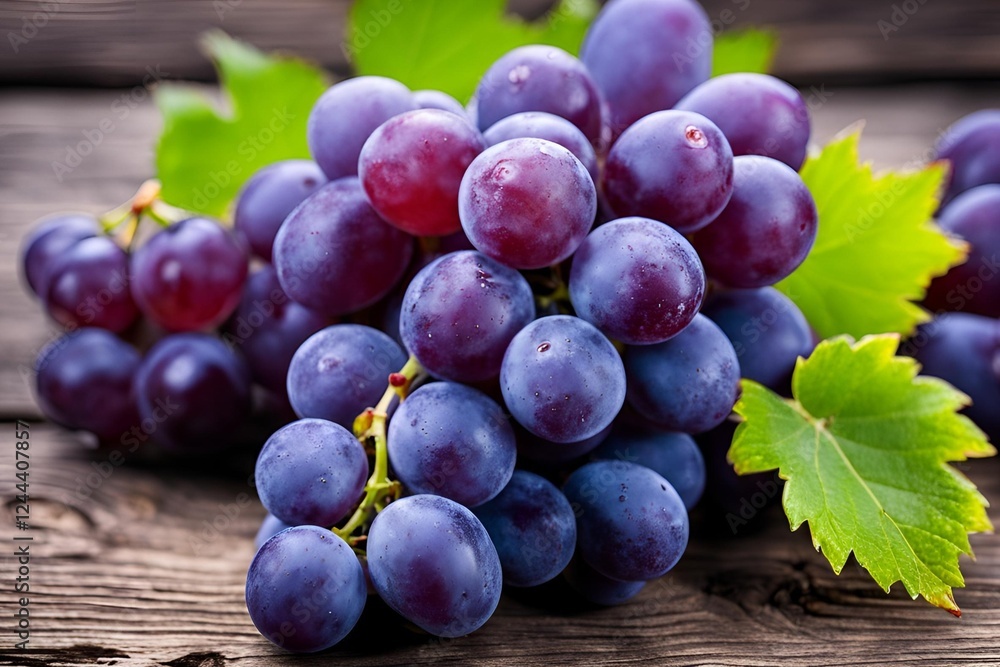 Fresh purple grapes on wood table Fresh purple grapes on wood table