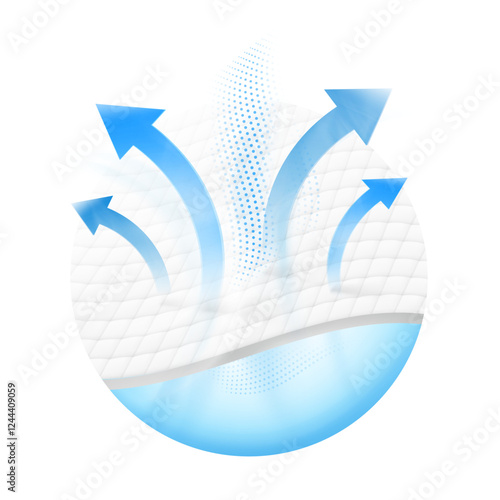 Porous material with arrows for presentation breathable materials, airflow, air exchange. Vector illustration isolated on white background. Ready for use in your infographic, presentation. EPS10.