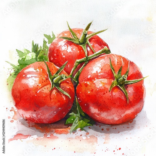 Watercolor painting fresh tomatoes for culinary, gardening, and health-related themes