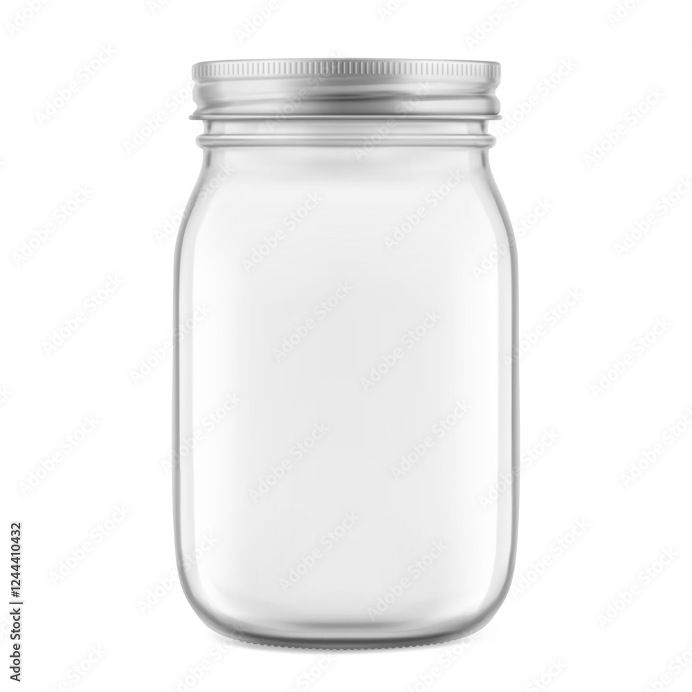 Clear mason jar mockup for food, diy. Hight realistic vector illustration isolated on white background. Perfect for easy customisation and editing your design. EPS10. Clear mason jar mockup for food, diy. Hight realistic vector illustration isolated on white background. Perfect for easy customisation and editing your design. EPS10.