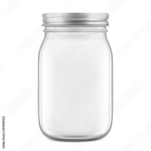 Clear mason jar mockup for food, diy. Hight realistic vector illustration isolated on white background. Perfect for easy customisation and editing your design. EPS10.