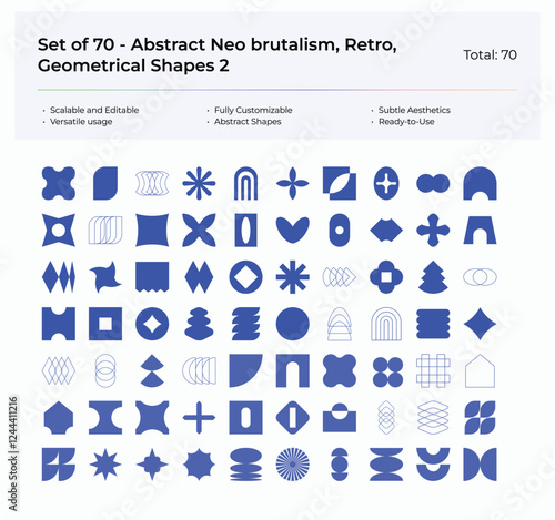 Abstract Neo-Brutalism Retro Geometric Shapes Collection in Vibrant Blue for Minimalist Design