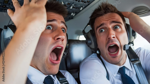 Unexperienced pilots shouting and panicking in commercial plane cockpit - emergency or bad training