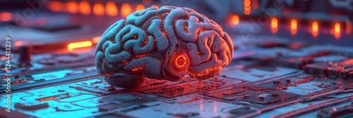 The 3D human brain, neuroscience principles, stock market analysis, a glowing network, technological fields, and scientific studies