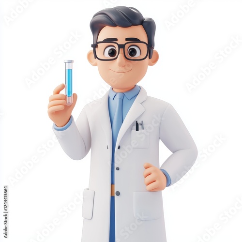 scientist in a lab coat holding a test tube, isolated on white